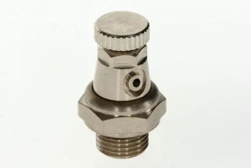 Bosch Entlüftungsventil aus Metall mit runder Oberseite und seitlichem Gewinde, verwendet zur Entlüftung von Heizungs- oder Kühlsystemen.